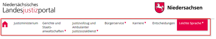 Hauptmenü des Landesjustizportals